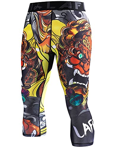 LAFROI Men's Compression Fit 3/4 Tights Leggings with Pcoket/Non-Pocket-YSK10 Lion Dance Size MD von LAFROI