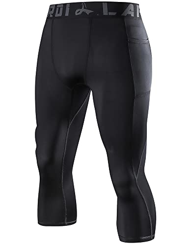 LAFROI Men's Compression Fit 3/4 Tights Leggings with Pcoket/Non-Pocket-YSK10 Pocket Black Size XXXL von LAFROI