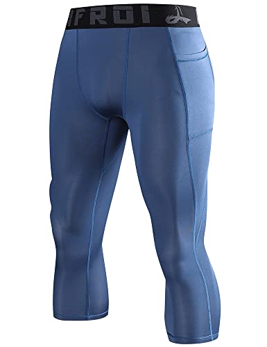 LAFROI Men's Compression Fit 3/4 Tights Leggings with Pcoket/Non-Pocket-YSK10 Pocket Grayish Blue Size MD von LAFROI