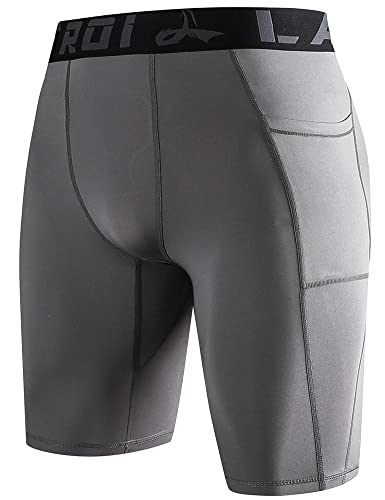 LAFROI Men's Quick Dry Cool Compression Fit Tights Shorts Waistband -YSK09 Pocket Grey Size LG von LAFROI