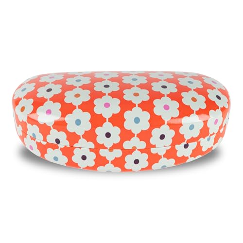 LAGO TERRA Hartschalenetui für Brillen/Sonnenbrillen mit Retro-Blumendruck, Gänseblümchen-Kette, Orange, Größe L, 42 von LAGO TERRA