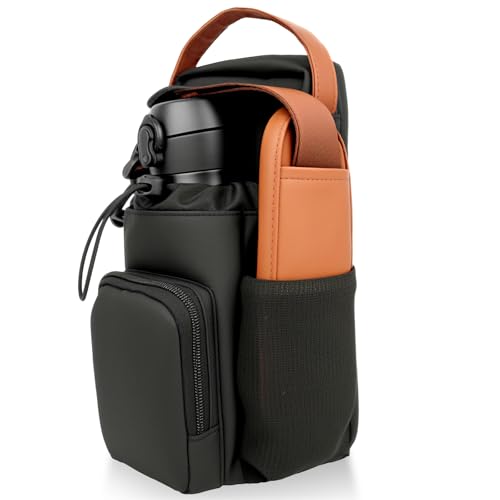 LAHELA Magnetischer Turnbeutel mit Handytaschen und Schultergurt, 4 integrierte Magnete, kleiner Turnbeutel, Wasserflaschenhalter, Zubehör-Organizer für Männer und Frauen von LAHELA