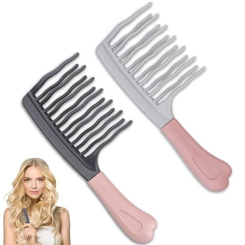 2 Stück breite Zahnkämme für lockiges, entwirrendes Haar mit doppellagigem gewelltem Zahn-Design und ergonomischem Griff für langes/dickes, trockenes/nasses Haar für Damen/Mädchen/Herren, tragbarer 2 Stück breite Zahnkämme für lockiges, entwirrendes Haar mit doppellagigem gewelltem Zahn-Design und ergonomischem Griff für langes/dickes, trockenes/nasses Haar für Damen/Mädchen/Herren, tragbarer von LAIBUY