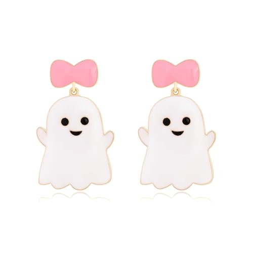 2025 Halloween-Ohrringe für Frauen, baumelnd, doppelseitig bedruckt, Gothic-Geister-Ohrringe für Halloween-Party-Zubehör (Schleifengeist) von LAIBUY