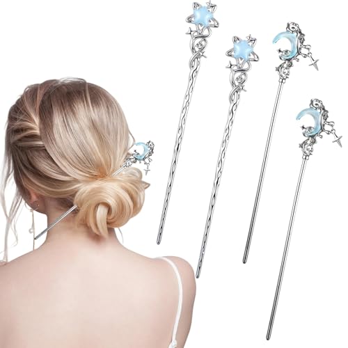 4 x Stern-Metall-Haarspangen für langes Haar, chinesische Hanfu-Vintage-Haar-Essstäbchen für Frauen, Geschenke 4 x Stern-Metall-Haarspangen für langes Haar, chinesische Hanfu-Vintage-Haar-Essstäbchen für Frauen, Geschenke von LAIBUY