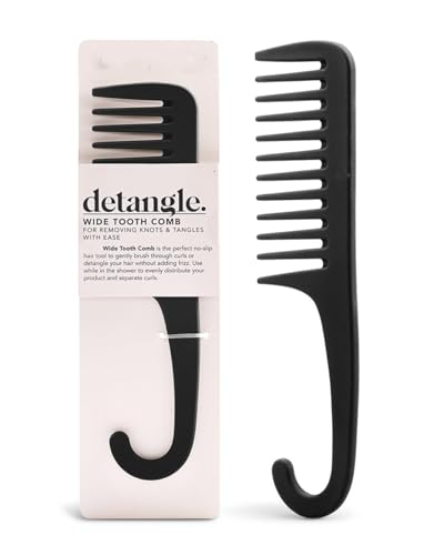 Breiter Zahnentwirrungskamm – gebogener Griff für lockiges, nasses und dickes Haar, schwarzer Duschkamm für Frauen Breiter Zahnentwirrungskamm – gebogener Griff für lockiges, nasses und dickes Haar, schwarzer Duschkamm für Frauen von LAIBUY