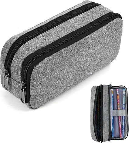 Federmäppchen für ästhetisches Federmäppchen für Damen, mit Fächern, einfach, einfarbig, Grau Federmäppchen für ästhetisches Federmäppchen für Damen, mit Fächern, einfach, einfarbig, Grau von LAIBUY