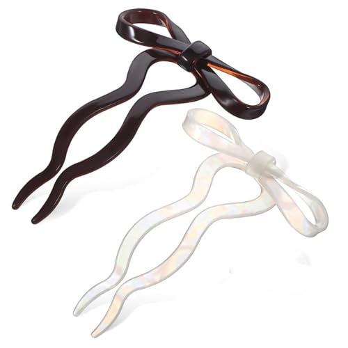 Französische Haarnadel, Schleife, U-förmige Haarnadeln, französische gedrehte, gewellte Haarspangen, Dutt-Sticks aus Acetat, Haar-Accessoires für Frauen, Styling, dünnes, dickes Haar, 2 Stück Französische Haarnadel, Schleife, U-förmige Haarnadeln, französische gedrehte, gewellte Haarspangen, Dutt-Sticks aus Acetat, Haar-Accessoires für Frauen, Styling, dünnes, dickes Haar, 2 Stück von LAIBUY