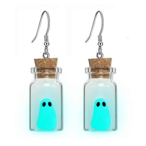 Geister-Ohrringe (blau), "Adopt A Ghost in a Bottle"-Ohrring, Halloween, winzig, im Dunkeln leuchtend, gruseliger Charm-Anhänger, Ohrringe, Weihnachtsschmuck, Geschenke für Frauen von LAIBUY