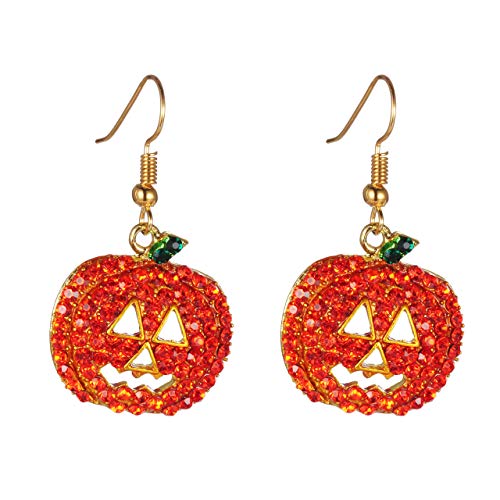 Halloween-Kürbis-Ohrringe, rot, hypoallergener Kristall, baumelnder Ohrring für Damen, Urlaub, Nacht, Kostüm, Schmuck, lächelndes Gesicht, Kürbis-Tropfen-Ohrringe, lustig und festlich von LAIBUY