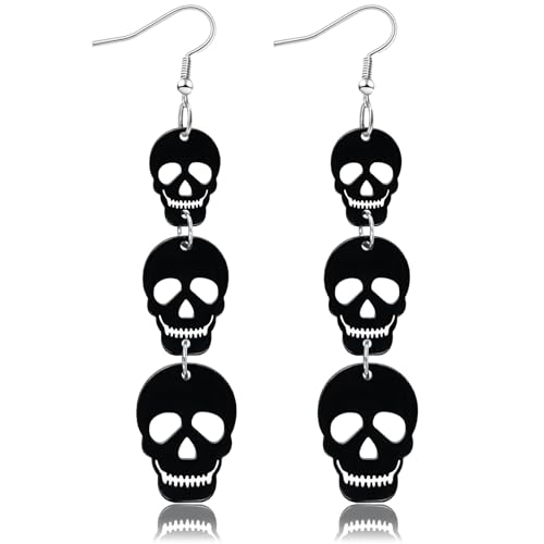Halloween-Ohrringe aus Acryl, schwarzer Totenkopf, Fledermaus-Tropfen, baumelnde Ohrringe für Frauen, lustig, niedlich, gruselig, Halloween, Urlaub, Kostüm, Schmuck (Totenkopf) von LAIBUY
