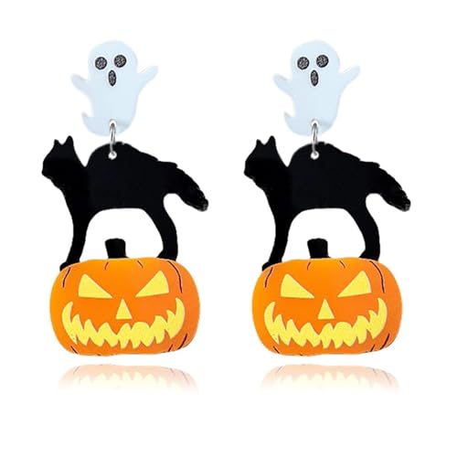 Halloween-Totenkopf-Ohrringe – Acryl-Kürbis-Geist-Ohrringe mit Glitzerpulver (Katzenkürbis) von LAIBUY