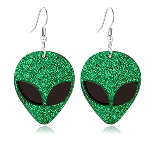 Halloween-Totenkopf-Ohrringe – Acryl-Kürbis-Geist-Ohrringe mit Glitzerpulver (grünes Gesicht) von LAIBUY