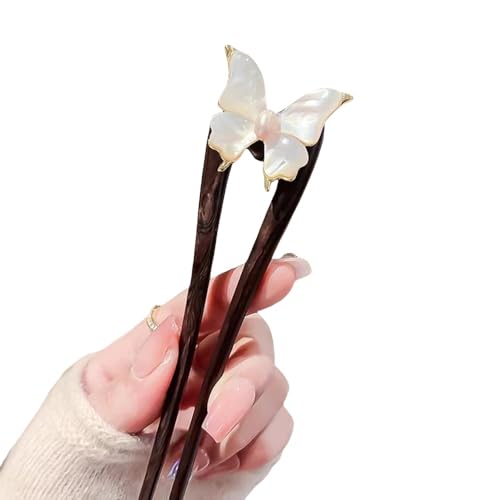 Handgefertigte Haarnadel aus Holz - U-förmige Haarnadel mit natürlichem Muschel-Schmetterling-Design, französische Haarnadeln Clips für Frauen, eleganter Perlenakzent für Hochsteckfrisuren & Dutt Handgefertigte Haarnadel aus Holz - U-förmige Haarnadel mit natürlichem Muschel-Schmetterling-Design, französische Haarnadeln Clips für Frauen, eleganter Perlenakzent für Hochsteckfrisuren & Dutt von LAIBUY