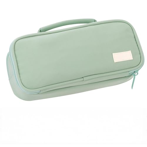 LAIBUY Federmäppchen mit großem Fassungsvermögen, Federmäppchen, Organizer, Leinen, Federmäppchen mit Griff, Schulbedarf (grün) von LAIBUY