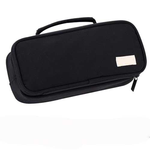 LAIBUY Federmäppchen mit großem Fassungsvermögen, aus Segeltuch, mit Griff, Schulbedarf (schwarz) von LAIBUY