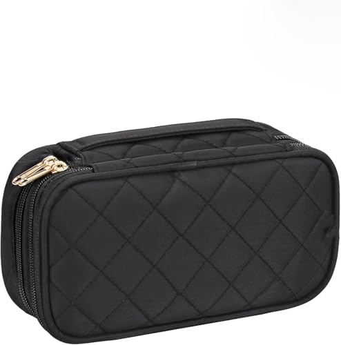 Make-up-Tasche, kleine Make-up-Tasche für Damen, Reise-Kosmetiktasche, 2 Ebenen, wasserdicht, Make-up-Organizer, Aufbewahrung mit Make-up-Pinselhalter, Schwarz Make-up-Tasche, kleine Make-up-Tasche für Damen, Reise-Kosmetiktasche, 2 Ebenen, wasserdicht, Make-up-Organizer, Aufbewahrung mit Make-up-Pinselhalter, Schwarz von LAIBUY