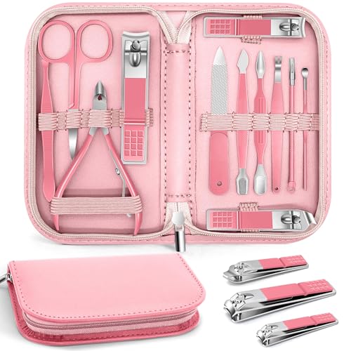 Maniküre-Pediküre-Set, 12-teiliges Nagelpflege-Set für Damen, Herren, Nagelpflegeset, Maniküre- und Pediküre-Werkzeuge und Zubehör, rosa Nagel-Set, Maniküre-Set, Luxus-Ledertasche für den Heimsalon Maniküre-Pediküre-Set, 12-teiliges Nagelpflege-Set für Damen, Herren, Nagelpflegeset, Maniküre- und Pediküre-Werkzeuge und Zubehör, rosa Nagel-Set, Maniküre-Set, Luxus-Ledertasche für den Heimsalon von LAIBUY