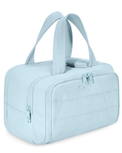 Reise-Kulturbeutel, leicht, groß, weit geöffnet, für Damen, Puffy Kosmetiktasche, Make-up-Tasche, Organizer mit Griff für Zubehör, Essentials, Toilettenartikel, Blau Reise-Kulturbeutel, leicht, groß, weit geöffnet, für Damen, Puffy Kosmetiktasche, Make-up-Tasche, Organizer mit Griff für Zubehör, Essentials, Toilettenartikel, Blau von LAIBUY