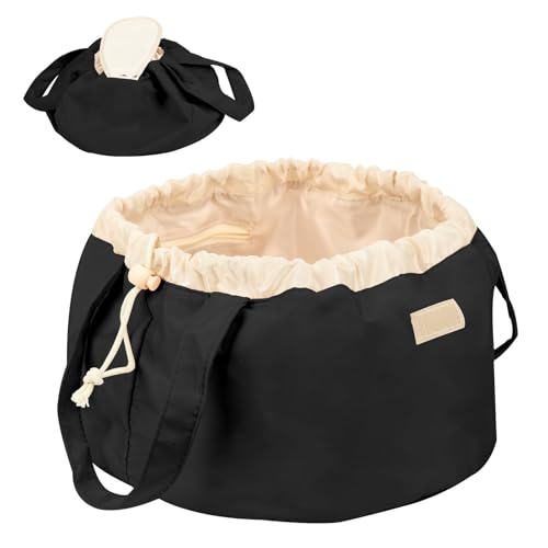 Reise-Organizer mit Kordelzug, flach, wasserdicht, Kosmetiktasche für Damen, tragbare Make-up-Tasche mit Griff, Schwarz Reise-Organizer mit Kordelzug, flach, wasserdicht, Kosmetiktasche für Damen, tragbare Make-up-Tasche mit Griff, Schwarz von LAIBUY