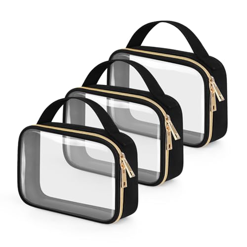 TSA-zugelassene Kulturbeutel, transparent, Make-up-Taschen mit Griffen, Quart-Größe, transparente Kulturbeutel, PVC-Kosmetiktaschen für Damen und Herren, Handgepäcktasche, Flughafen-konform, schwarz TSA-zugelassene Kulturbeutel, transparent, Make-up-Taschen mit Griffen, Quart-Größe, transparente Kulturbeutel, PVC-Kosmetiktaschen für Damen und Herren, Handgepäcktasche, Flughafen-konform, schwarz von LAIBUY