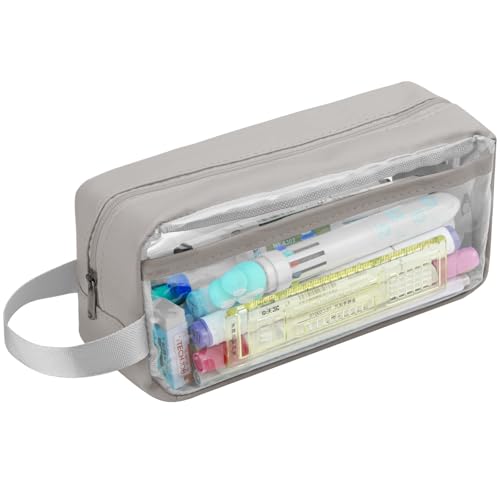 Transparentes Federmäppchen, Prüfungs-Federmäppchen, wasserdicht, PVC, transparent, Aufbewahrungstasche für Toilettenartikel, ideal für Schreibwaren, Kosmetik, Make-up, Reisen und Bürobedarf (Grau) Transparentes Federmäppchen, Prüfungs-Federmäppchen, wasserdicht, PVC, transparent, Aufbewahrungstasche für Toilettenartikel, ideal für Schreibwaren, Kosmetik, Make-up, Reisen und Bürobedarf (Grau) von LAIBUY