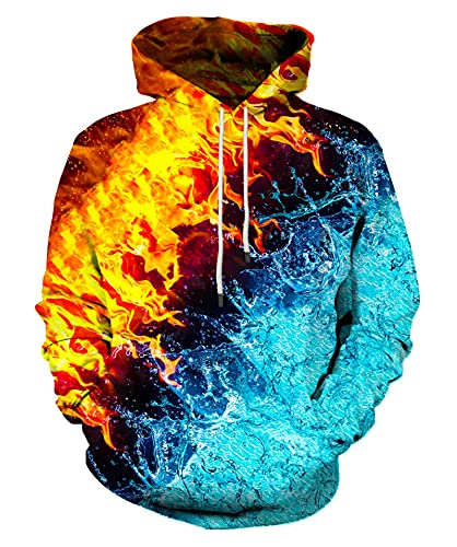 LAIDIPAS Unisex 3D Neuheit Hoodies für Männer Frauen Grafik Pullover Kapuzenpullover mit Taschen, Feuer-Eis, Small von LAIDIPAS