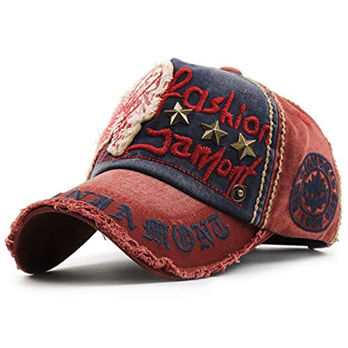 LAIFEKE Baseball Cap Unisex Punk Rock Style Rivet Vintage Distressed Hat mit Stickerei-Patch (Weinrot) von LAIFEKE