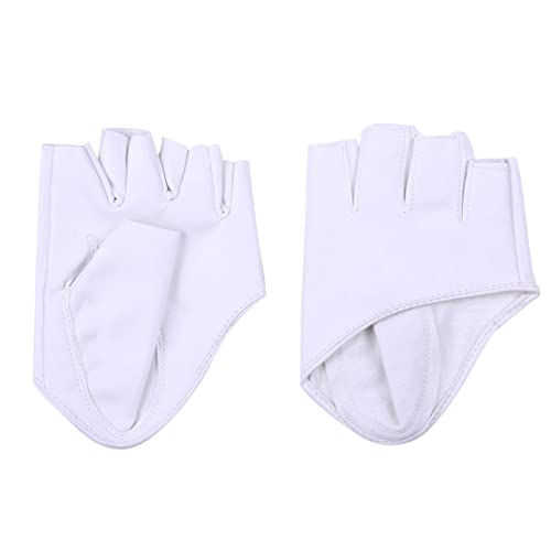 LAIFEKE Männer Frauen Halbfinger PU Leder Handschuhe Fingerless Handschuh Performance Handschuhe (Weiß) von LAIFEKE