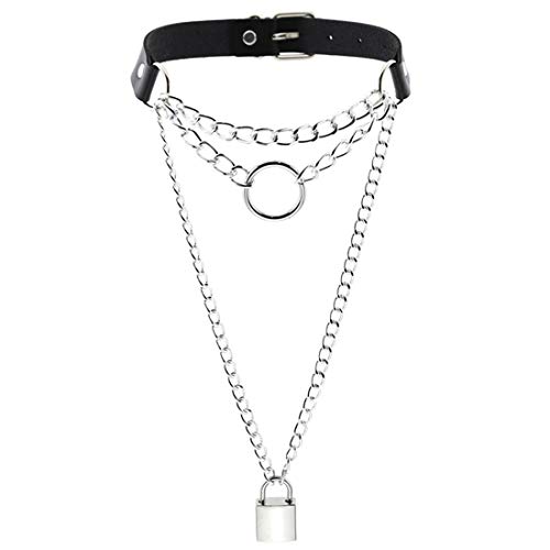 LAIFEKE Metall Ring Kragen PU Leder Kette Choker Punk Gothic Schloss Halskette Verstellbare Schnalle Hals Zubehör (Schwarz) von LAIFEKE