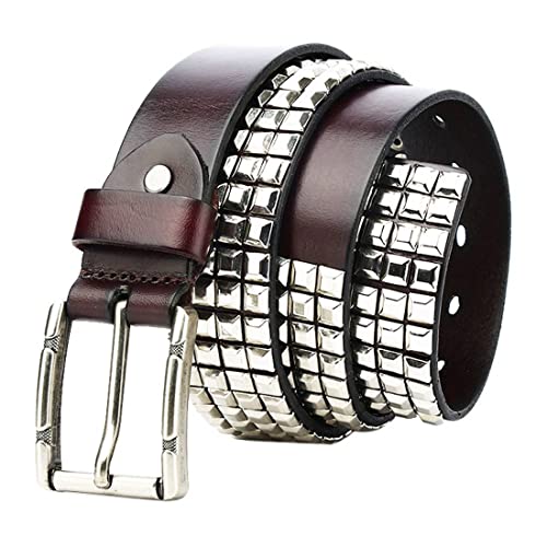 LAIFEKE Punk Nietengürtel Herren Rindsleder Cinturon Dornschließe Gürtel Jean Gürtel (Kaffee, 125cm) von LAIFEKE