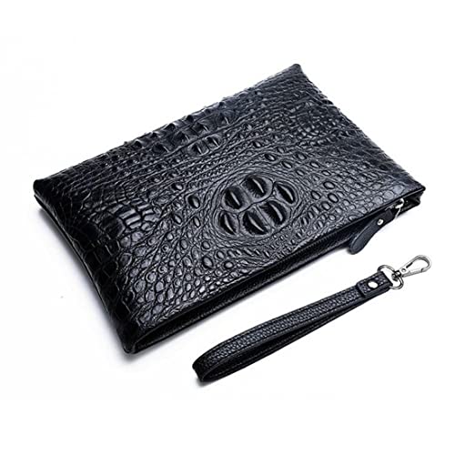 LAIFEKE Rindsleder Clutch Handtasche Herren Krokodil Muster Clutch Tasche Freizeit Business Tasche Große Kapazität Reißverschluss Brieftasche Abnehmbares Armband (Schwarz) von LAIFEKE