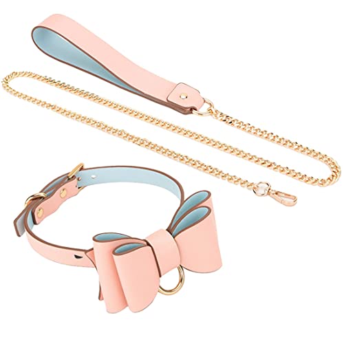 LAIFEKE Schleifen-Knoten Choker Gothic Punk Kette PU Leder Halsband Halskette Verstellbare Größe (Rosa&Blau) von LAIFEKE