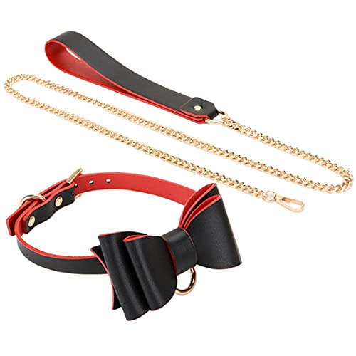 LAIFEKE Schleifen-Knoten Choker Gothic Punk Kette PU Leder Halsband Halskette Verstellbare Größe (Schwarz&Rot) von LAIFEKE