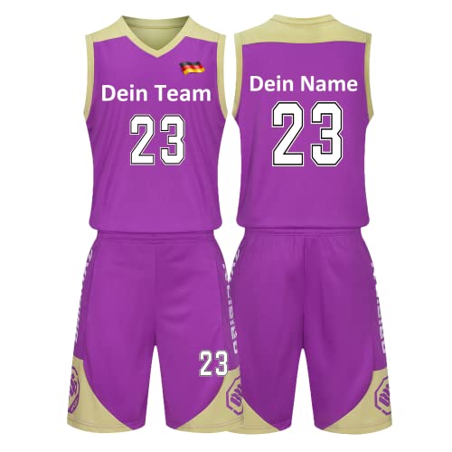 Benutzerdefiniert Basketball Trikot Kinder Herren Set mit Namen Nummer Team Logo 2-Piece Basketball Jersey Shirt & Short Violett von LAIFU