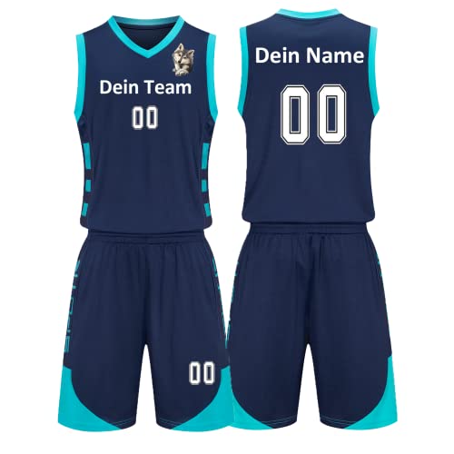 Benutzerdefiniert Basketball Trikots Kinder Herren mit Namen Nummber Logo Basketball Jersey Shirt und Shorts (Saphirblau) von LAIFU