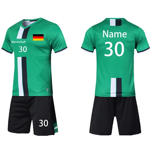 Benutzerdefiniert Trikot mit Hose & GRATIS Name + Nummer Team Logo - Geschenk für Kinder Erw.Jungen Fußball Personalisiert (Kurz Grün) von LAIFU
