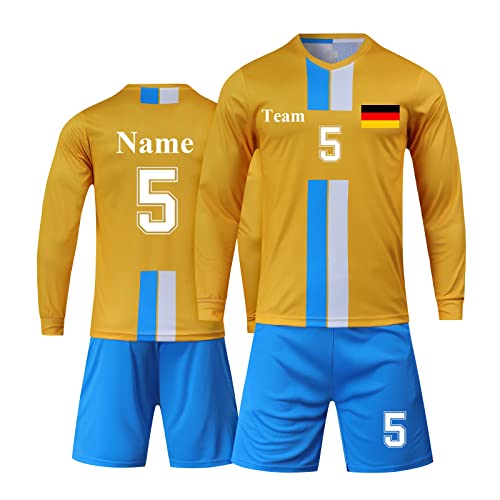 personalisiertes fußball Trikot Kinder mit Namen Nummer Team und Logo torwarttrikot Herren Uns (Langes Gelb) von LAIFU