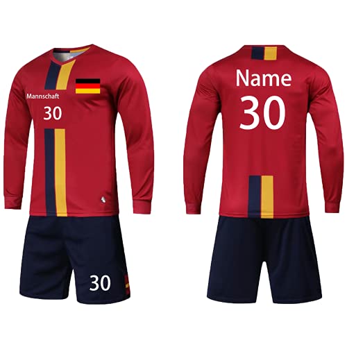personalisiertes fußball Trikot Kinder mit Namen Nummer Team und Logo torwarttrikot Herren Uns (Langes Rot) von LAIFU