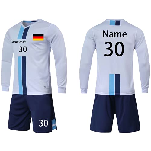 Benutzerdefiniert Trikot mit Hose & GRATIS Name + Nummer Team Logo - Geschenk für Kinder Erw.Jungen Fußball Personalisiert (Langes Weiß) von LAIFU