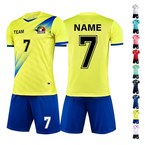 LAIFU Custom Fußballtrikot für Erwachsene Jugend Kinder personalisierte Fußballtrikots mit Ihrem Namen Nummer Team (DE/NL/SE/PL, Alphanumerisch, Einheitsgröße, Regular, Regular, Neongelb) von LAIFU