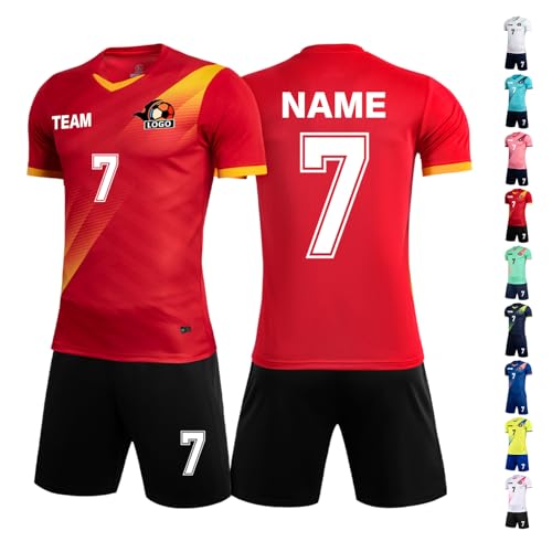 LAIFU Custom Fußballtrikot für Erwachsene Jugend Kinder personalisierte Fußballtrikots mit Ihrem Namen Nummer Team (DE/NL/SE/PL, Alphanumerisch, Einheitsgröße, Regular, Regular, Rot) von LAIFU