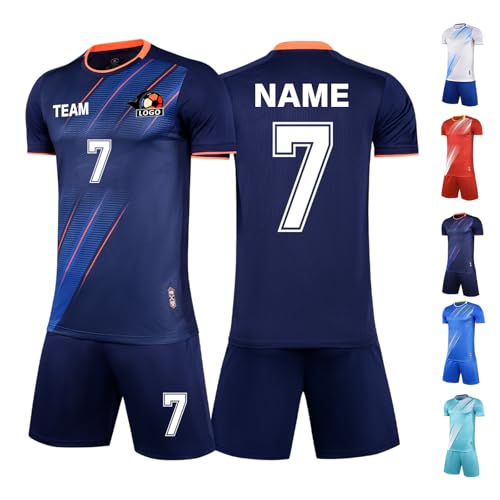 LAIFU Fussball Trikot mit Eigenem Namen Kinder Erwachsene Personalisiert Fußball Trikot Set mit Logo Nummer (DE/NL/SE/PL, Alphanumerisch, S, Regular, Regular, Saphirblau) von LAIFU