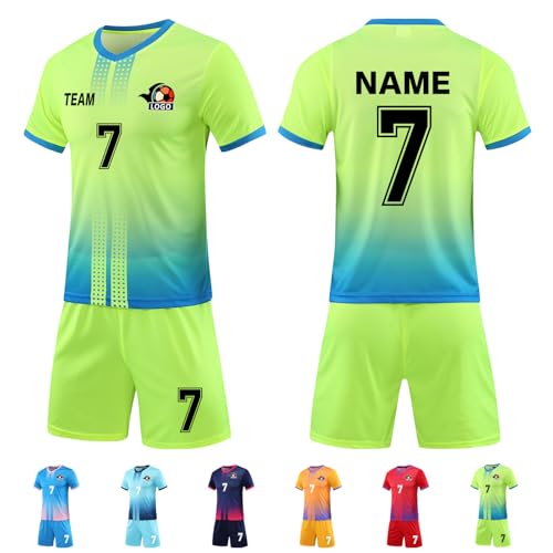 LAIFU Fussball Trikot mit Eigenem Namen Kinder Erwachsene Personalisiert Fußball Trikot Set mit Nummer Logo (DE/NL/SE/PL, Alphanumerisch, S, Regular, Regular, Fluoreszierendes Grün) von LAIFU