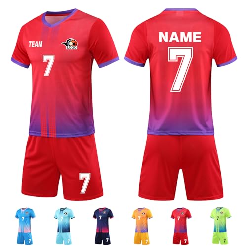 LAIFU Fussball Trikot mit Eigenem Namen Kinder Erwachsene Personalisiert Fußball Trikot Set mit Nummer Logo (DE/NL/SE/PL, Alphanumerisch, S, Regular, Regular, Rosarot) von LAIFU