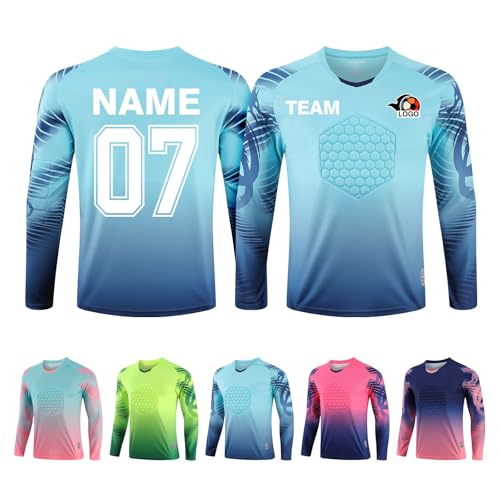 Torwarttrikot Personalisieren für Erwachsene/Kinder Torwarttrikot Gepolstert mit Nummer Name Team (Blaues Oberteil) von LAIFU