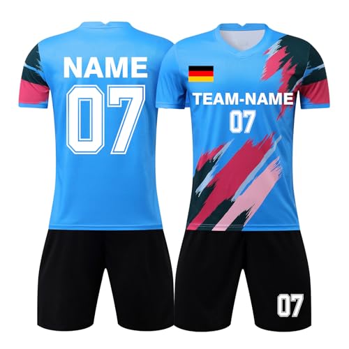 LAIFU Trikot Fussball Jungen Mädchen Fußball Trikot Personalisiert für Kinder Erwachsener Fussballtrikot Set mit Eigenem Namen von LAIFU