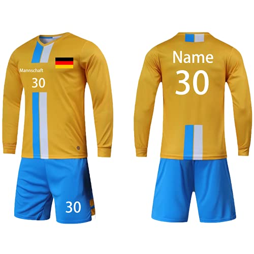 personalisiertes fußball Trikot Kinder mit Namen Nummer Team und Logo torwarttrikot Herren Uns (Langes Gelb) von LAIFU