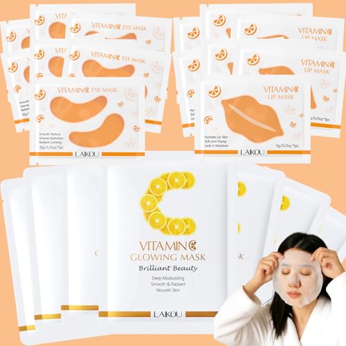 LAIKOU Masken Beauty Set, 21 Stück Gesichtspflege Set mit Gesichtsmaske, Lippenmaske, Augenmasken, Gesichtsmasken Set Teenager Mädchen, für Jeden Hauttyp Feuchtigkeit Nährend (Vitamin C) von LAIKOU