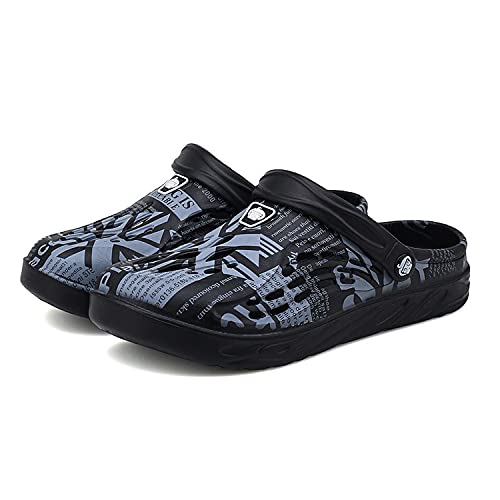 LAILI Herren Garten verstopfen Schuhe Strandsandalen atmungsaktive Hausschuhe Duschschuhe Wasser Wanderschuhe blau und weiß Porzellan Serie Modehausschuhe Reiseschuhe Schwarz 42 von LAILI